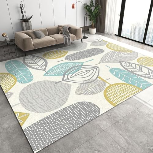 AMAUVE Nordic Leaves Printed Area Rugs, Simple Warm Art Kids Rug, Non-Slip Mat Soft and Easy to Clean for Bedroom Living Room Bathroom Classroom Office Yoga Room Patio 2 x 3ft