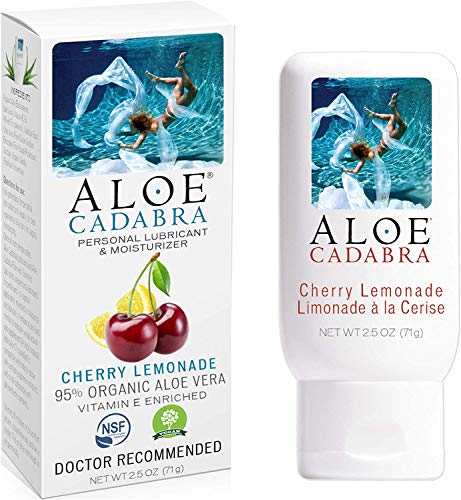 Image of Aloe Cadabra Flavored Personal Lubricant & Vaginal Moisturizer, NSF Certified Organic Edible Aloe Lube for Men, Women, & Couples, Non-Staining, pH Balanced, Toy Compatible (Cherry Lemonade, 2.5oz)