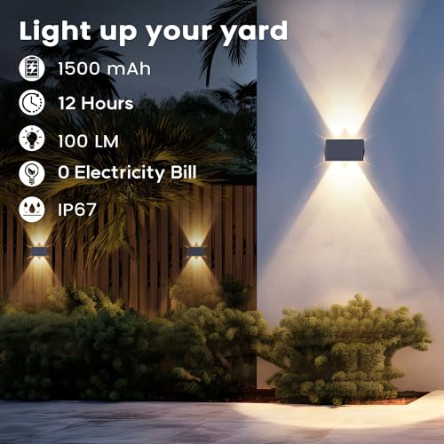 Miniatura 2 de Iirara Aplique Solar Exterior, Lámparas Solares Exteriores Arriba Y Abajo Ip67 Impermeable,Luces Solares Exterior Jardín Inalámbricas De 4 Led Adecuadas Para Patio Balcón Valla 6 Blanco Cálido