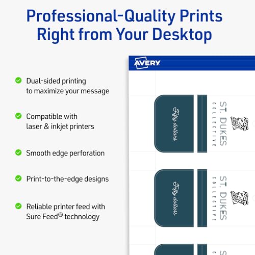 Avery Printable Perforated Rounded Rectangle Price Tags, Sure Feed Technology, 1-1/2" x 3", Matte White Cardstock, Print-to-The-Edge, Laser/Inkjet Printable, 250 Total by Avery - Image 2