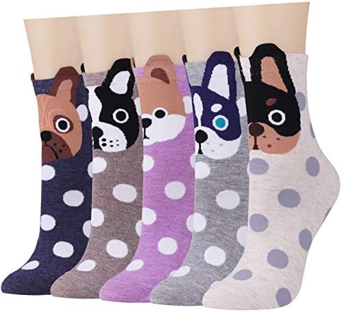 JaosWish 5 Pairs Womens Novelty Socks, Ladies Cute Cat Paw Funny Dog Cotton Casual Animal Socks