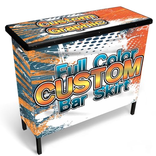 Image of PartyLife NEW & Improved Portable Bar Table w /Folding Legs, 2 Bar Skirts, Heavy-Duty Storage Shelf & Carrying Case - Custom