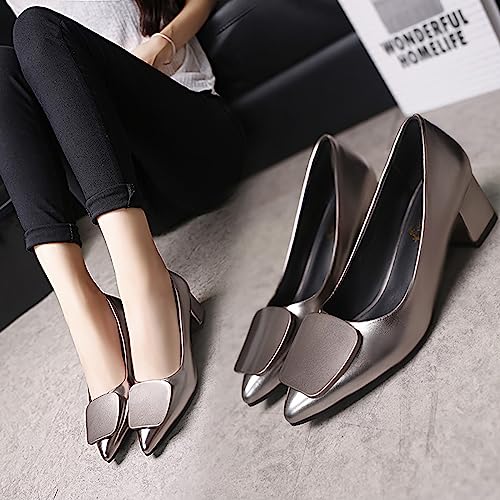 Women's Pointed Toe Chunky Heel Pumps Shoes,2 Inches Chunky Block Fashion Square Metal Decoration Slip On Low Heel Wedding Office Work Dress Shoes Pump Shoes4