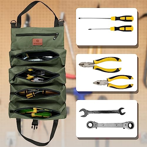 Image of Tool Bag, Canvas Tool Bag, Multifunctional Roller Bag with 5 Zipper Pockets, Ideal for Plumbers, Craftsmen and Electricians(Green)