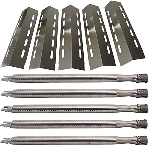 Htanch SC0500701 (5-Pack) SA3041 (5-Pack) 16 7/8" Stainless Steel Heat Plate & Stainless Steel Burner Replacement for Ducane 5 Burner 30500701,30500097,30400045,30500702,30400043,30400042 Gas Grill
