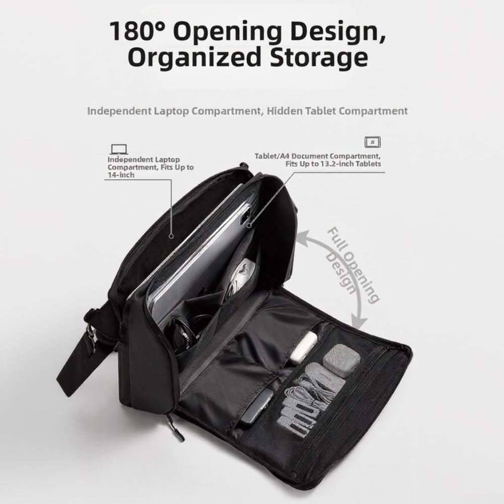 Borsa a tracolla impermeabile per computer portatile da 35,5 cm, ergonomica, con fodera ammortizzante, custodia 900D per studenti, viaggi, lavoro