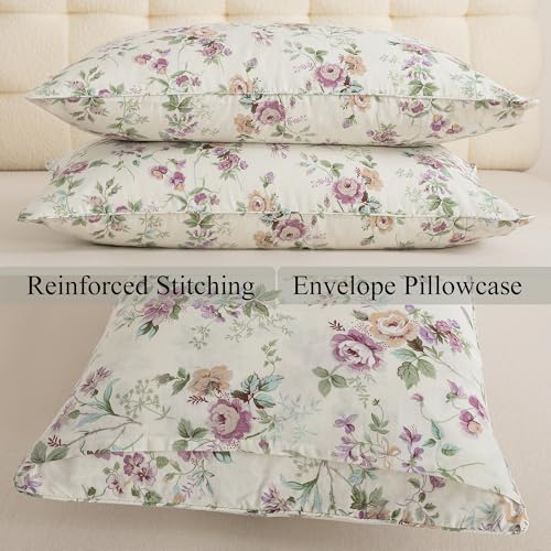 Image of FADFAY Vintage Romantic Sheets Set Queen Peony Floral Bedding Cottagecore Botanical Sheets Shabby Floral Farmhouse Bedding 100% Muslin Cotton 4Pcs