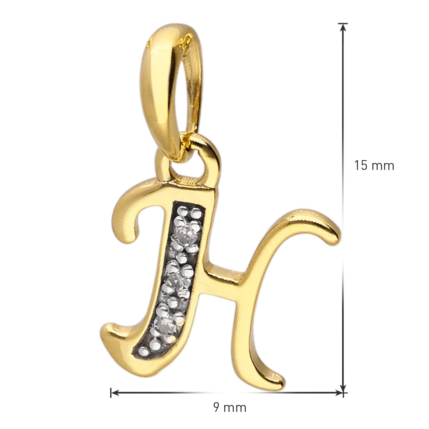 trendor Buchstaben-Anhänger H Gold 333/8K mit vergoldeter Silberkette | modisches Schmuckstück aus Echtgold für Damen, tolle Geschenkidee,