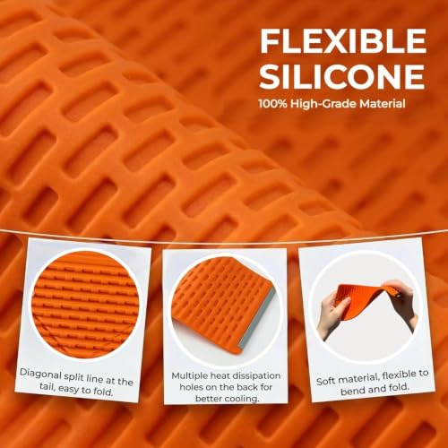 Image of Flexible Silicone Phone Stand, Foldable Bendable Mobile Holder for Desk, Adjustable Anti-Slip Stand for Smartphones, Tablets and Lightweight Laptops, Portable Orange Device Support