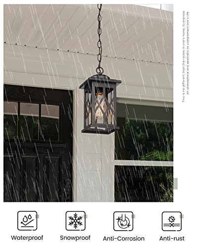 Femila Outdoor Pendant Lights, Farmhouse Exterior Hanging Light Fixture, Outdoor Hanging Light Fixture With Adjustable Chain, Anti-Rust Black Frame With Clear Glass, 4Fd66H Bk #TOP2