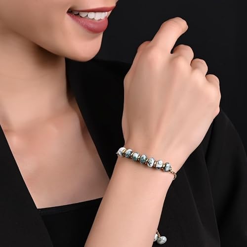 Vista 78 de Gempires - Pulsera de cuentas redondas naturales, chapada en oro amarillo de 14 quilates, joyería hecha a mano, pulseras ajustables para mujer