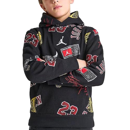 Grade School All-Over Print Fleece Hoodie in Black & Red by JORDAN