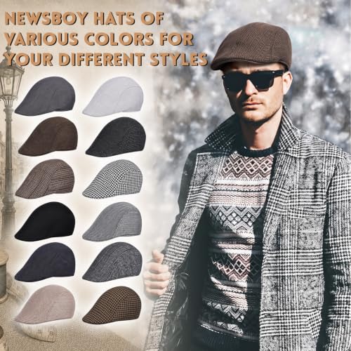 Image of Newcotte Newsboy Cap for Men Paper Boy Hat | Flat Newsies Hat, Irish Beret Hat,Boinas Para Hombre, Classic Herringbone for Cabbie Driving Hunting