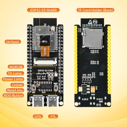 Image of ESP32-S3-CAM Development Board with OV3660 Camera +Antenna, 16MB Flash 8MB PSRAM ESP32-S3 N16R8 Module with Dual USB-C WiFi BT MCU Microcontroller for IoT, MicroPython,DIY Projects and AI Project