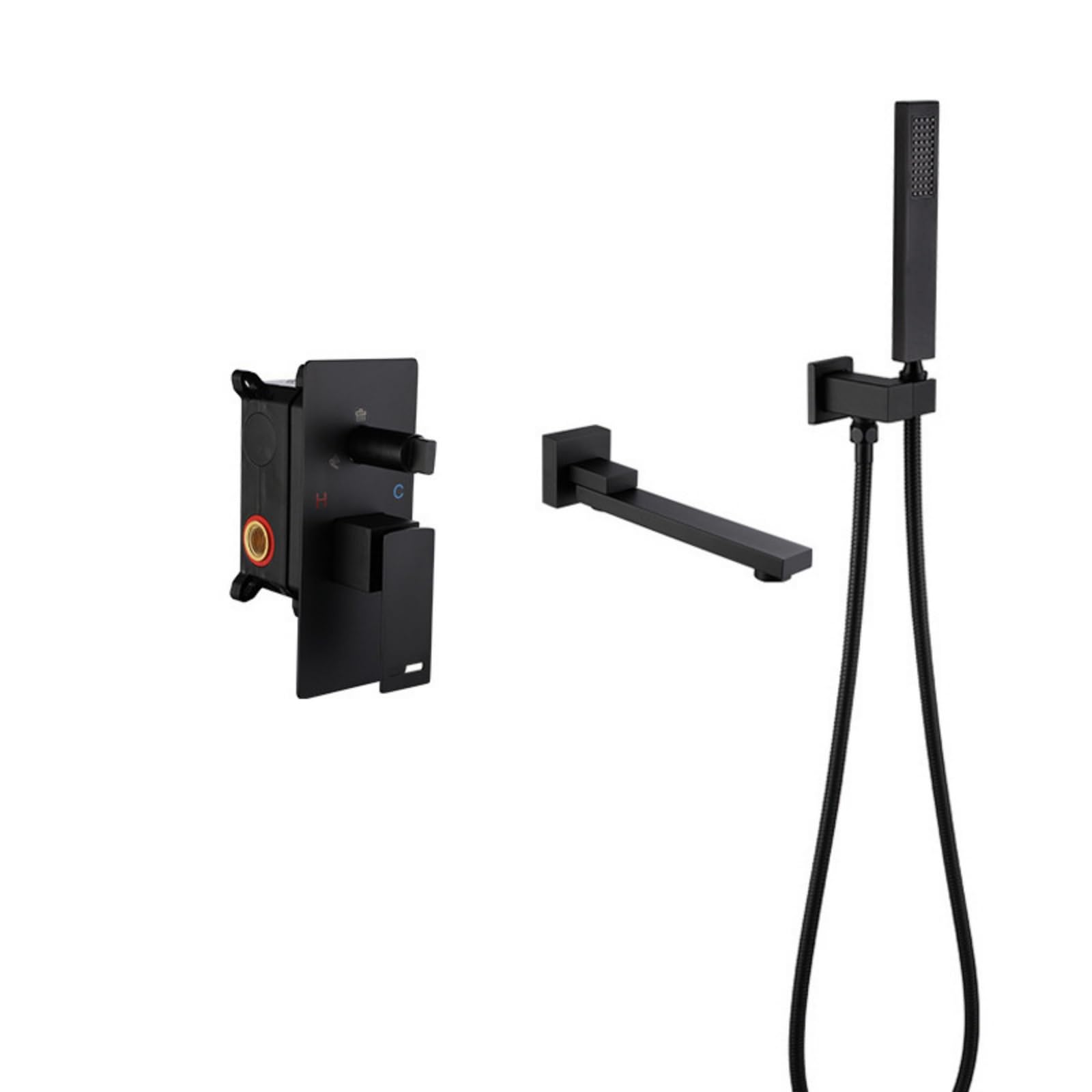 BHGFYXBS Bath Mixer Tap Black + Rose Gold Bath Tub Mixer Tap With Shower Swivel Spout Shower Mixer Tap Set For Bath Single Lever Tap,Black