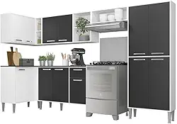 Armário de Cozinha Completa 6 peças Xangai Zouk Multimóveis Branco/preto