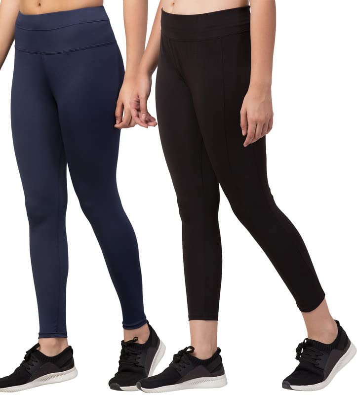 Image of BLUECON Gym wear Leggings Ankle Length Workout Pants | Stretchable Tights | Mid Waist Sports Fitness Yoga Track Pants for Girls & Women (Pack of 2)