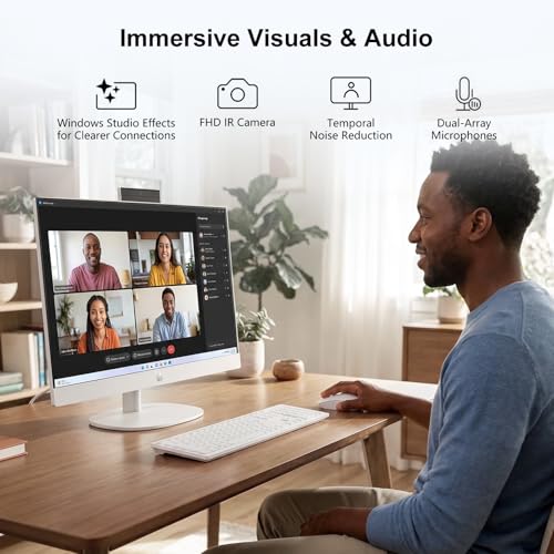 Image of HP 24 inch FHD Touchscreen All-in-One Desktop Computer, AMD Ryzen 7 7730U, 32GB RAM, 2TB SSD, AMD Radeon Graphics, Wireless Mouse & Keyboard, Bundle with 64GB Flash Drive, Windows 11 Home