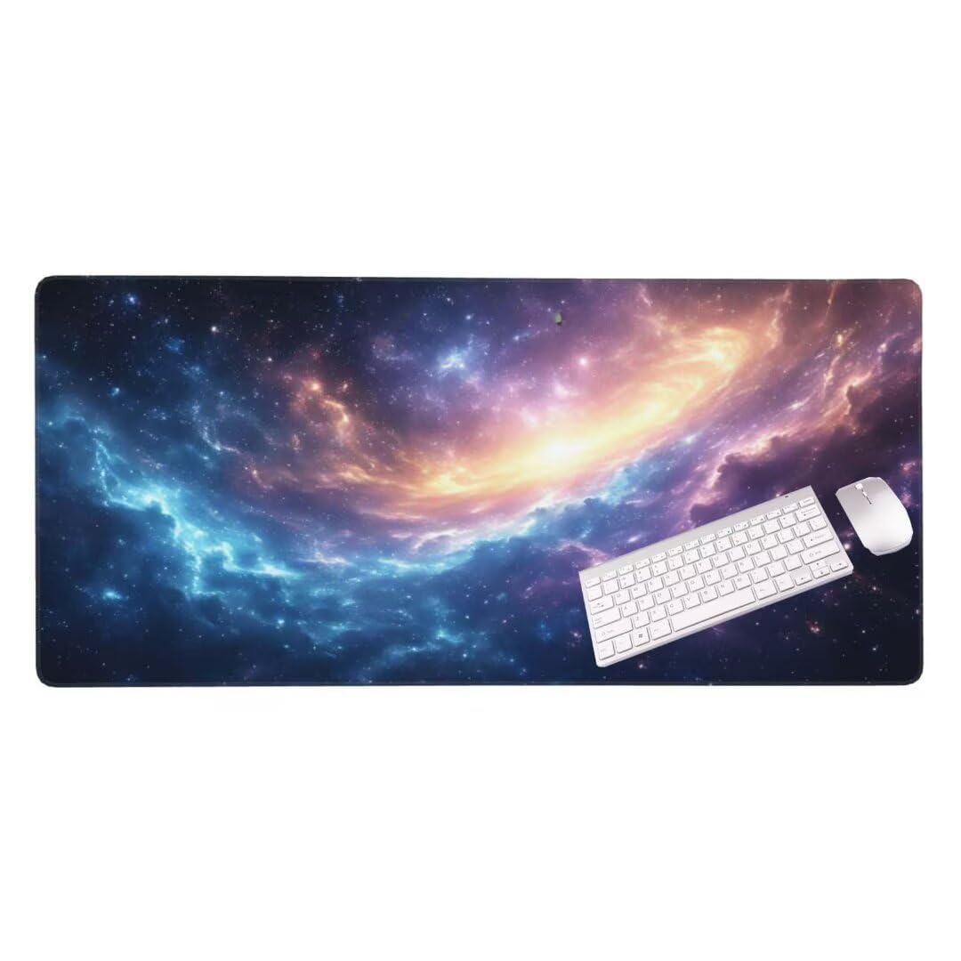Alfombrilla de ratón 1400x600x3 MM, Alfombrilla Ratón XXL Extendida de Gran Tamaño con Bordes Cosidos, Base de Goma Antideslizante Almohadilla para Teclado, El cielo estrellado de ensueño S-9815