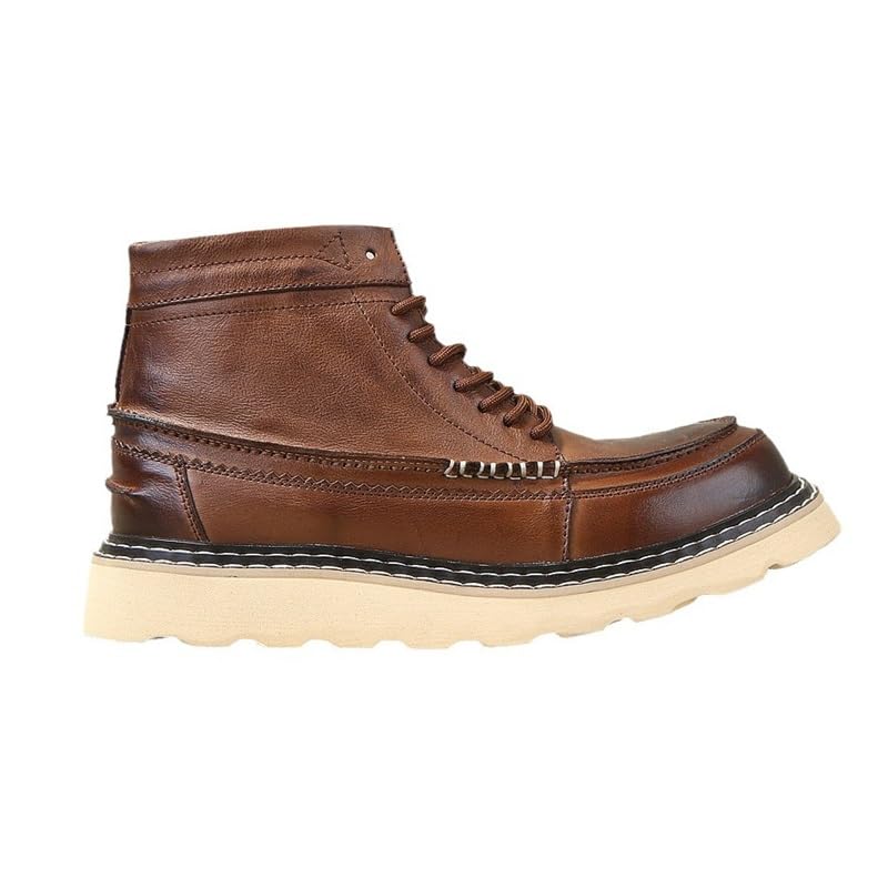 Men's British-style Middle-top Vintage Work Boots Non-slip Wear-resistant Rubber Outsole Oxford Shoes Comfortable Interior Suitable for Travel