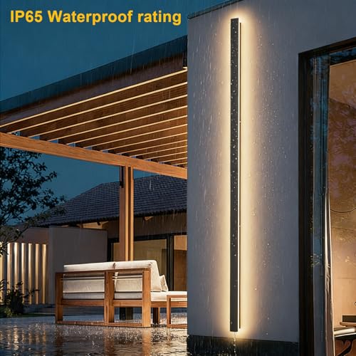 Image of Aipsun Outdoor Lights 2 Packs,Modern Outdoor Wall Light 71inch Long Strip LED Wall Sconce IP65 Anti Rust Warm Light Fixture 3000K Exterior Wall Mount Lights for Entrance, Hallway, Garage, Porch