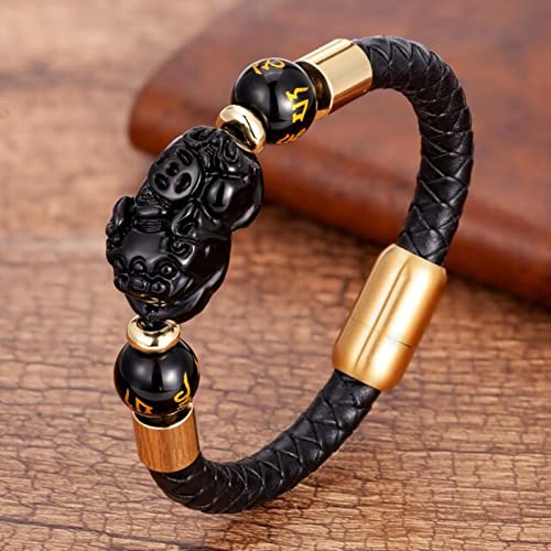Bracelet obsidienne Feng Shui en cuir pour le quotidien