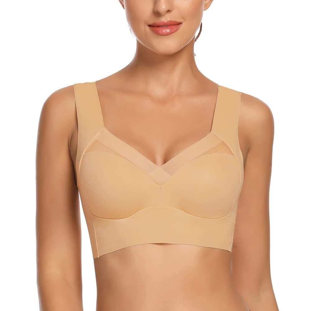WOWENY BH Damen ohne Bügel Damen Nahtloser BH Push Up Zero Feel Bralette Bustier Atmungsaktiver Leichter Klassische Braun M