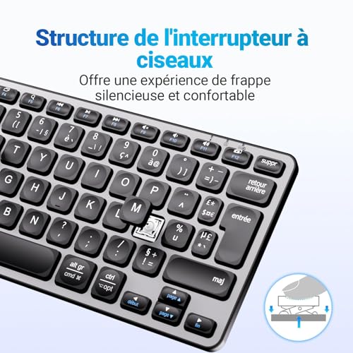 iClever Clavier sans fil, compact, Bluetooth, USB-C, Compatible Avec Apple macOS, iOS, Windows, Linux, Android - Graphite