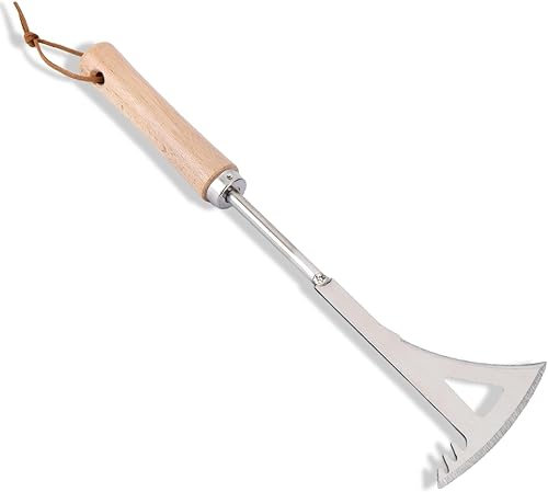 Desbrozadora de grietas, herramienta de deshierbe de acero inoxidable de 13.4 pulgadas con mango de madera, espátula extractora de malezas en forma