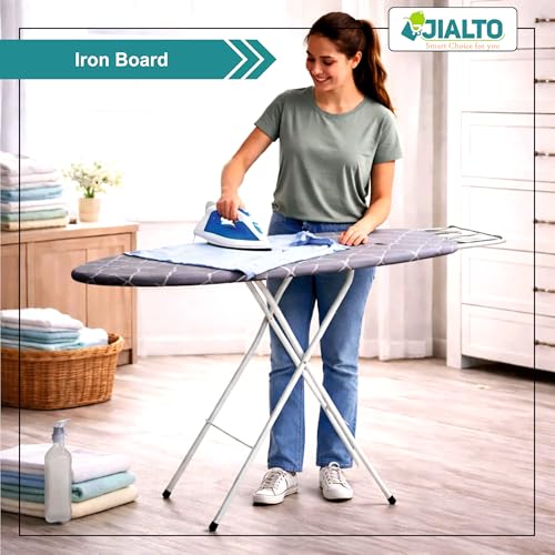 Image of JIALTO Vertical Ironing Board with 16 mm Metal Bracket, Adjustable Height Stand, Pure Cotton Cloth Cover, Foldable Iron Board for Home (Fashion Grid, A0-1 - 111 L X 30 W CM)