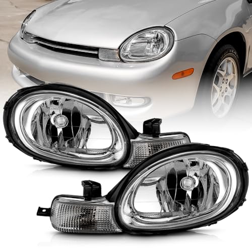 KEEKPO - For 2000 2001 2002 Dodge|Chrysler Neon Chrome Housing Headlights Headlamps Pair Set Replacement Left+Right