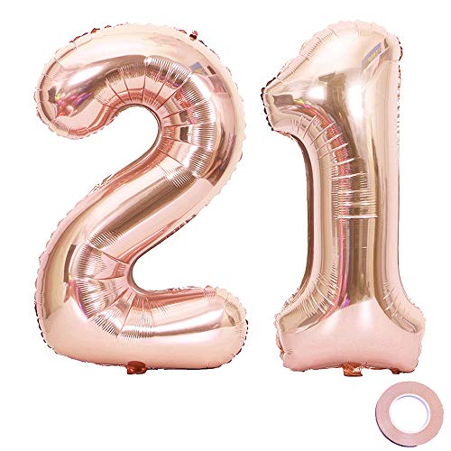 Juland Rose Gold Number 21 Balloons Large Foil Mylar Balloons 40 Inch Giant Jumbo Number Balloons for 21th Birthday Party Decorations