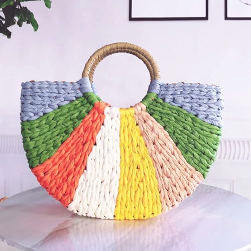Bolso de mano redondo de ratán tejido para mujer miniatura 3