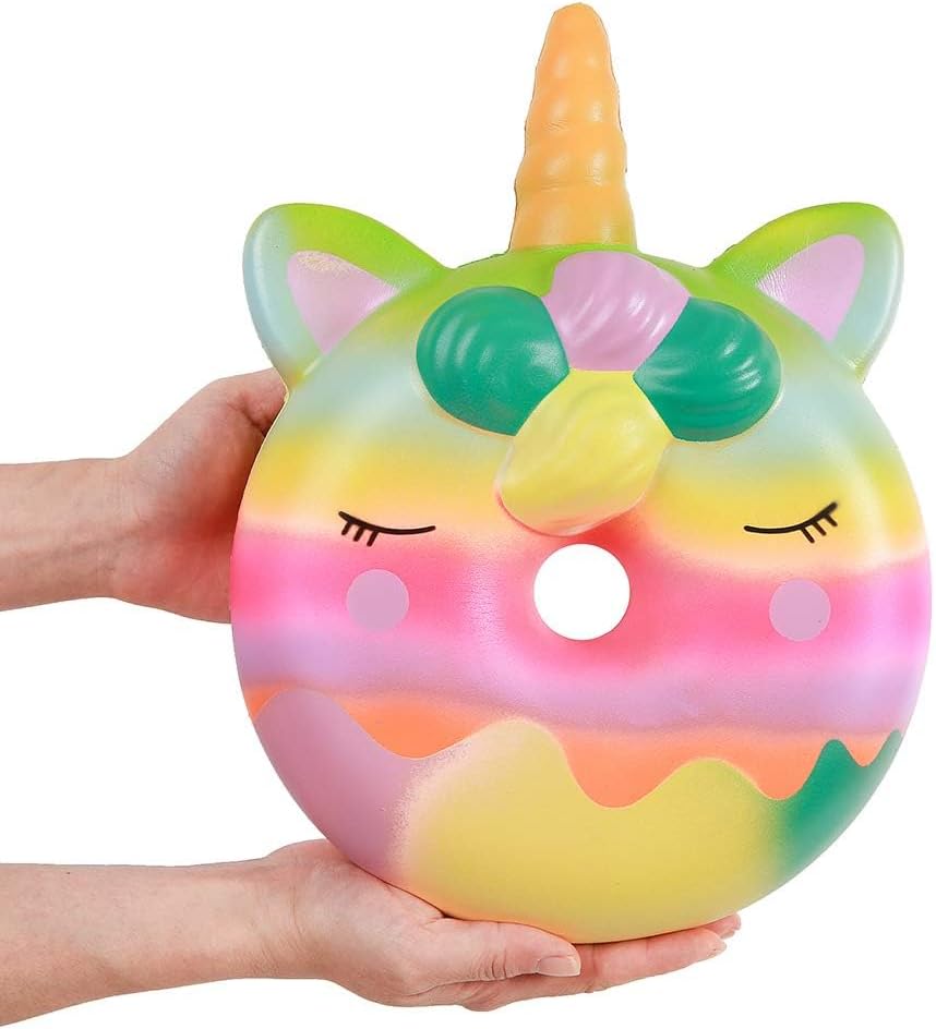 Anboor 13 Inches Squishies Jumbo Unicorn Donut Kawaii Soft Slow Rising Scented Giant Doughnut Squishies Stress Relief Kid Toys (Colorful)