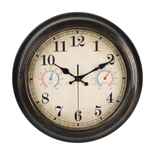 12 Inch Outdoor Clock with Thermometer and Hygrometer Combo, Waterproof Indoor Outdoor Wall Clocks for Patio, Pool,Garden Decor- Retro Bronze