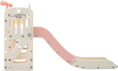 Miniatura 8 de Juego multiactividad 11 en 1 para niños pequeños con tobogán, aro de baloncesto y telescopio, patio de juegos para interiores y exteriores para