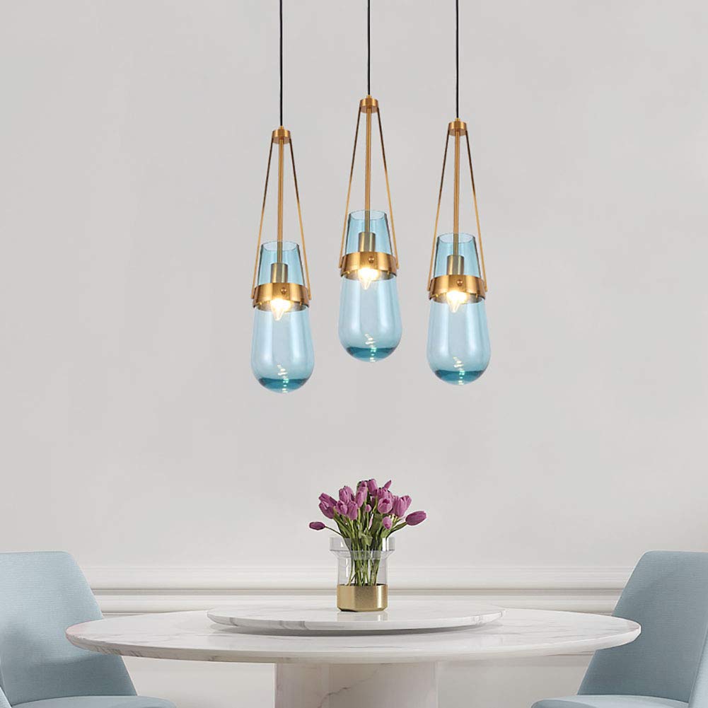 Personalità Creativo Goccia D'acqua Vetro Lampadario,Ristorante Bar Cafe Studiare Camera,E27 Nordico Semplice Lusso Leggero Testa Singola Lampadario Piccolo-Blu 15 * 60cm