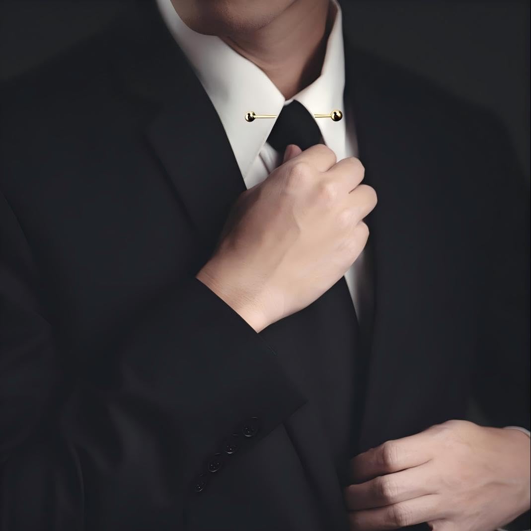 Mens Stainless Steel Collar Bar Pins 6CM Tie Pin Brooch Clips Clasp for Shirt Collar Styling, Business, Formal Wear, and Gentlemens Accessories