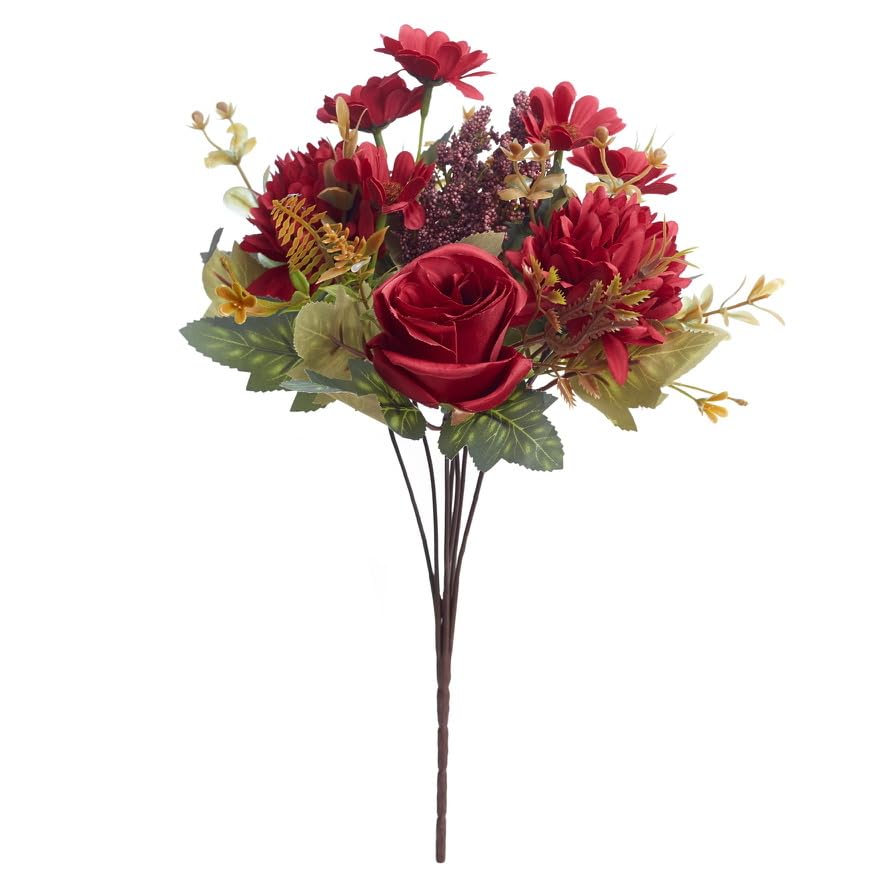 Silk Artificial Flower Bouquet (Rose, Dandelion, Daisy & Foilage), Realistic Fake Plant for Cake Decoration Home Décor - Image 2