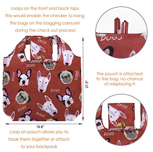 Beegreen Reusable Grocery Bags Foldable 6 Pack Shopping Bags Large 50Lbs Cute Groceries Bags W Pouch Bulk Ripstop Watertight Machine Washable Nylon Compact Elephant Hedgehog Cat Turtle Dog Penguin #TOP7