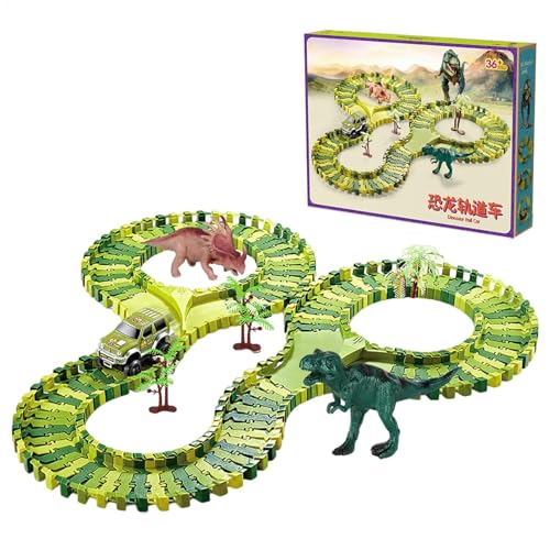 Juego de juguetes flexibles con pista de dinosaurios, pista de carreras de dinosaurios, juguete de dinosaurio de Baukit de construcción para amigos de la familia y niños