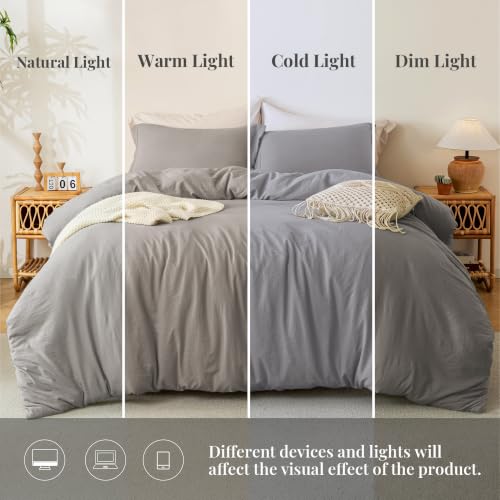 Image of MILDLY Duvet Cover 98 inchx98 inch Ultra Soft Comforter Cover Set 3pcs, Light Grey