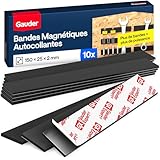 GAUDER Bandes Magnétiques Autocollantes - Rubans Magnétiques Puissants pour Fixer des Objets Métalliques - Bandes Aimantées Prédécoupées avec Face Adhésive (10 Pièces - 15 cm x 25 mm x 2 mm)