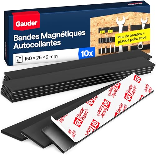 GAUDER Bandes Magnétiques Autocollantes - Rubans Magnétiques Puissants pour Fixer des Objets Métalliques - Bandes Aimantées Prédécoupées avec Face...