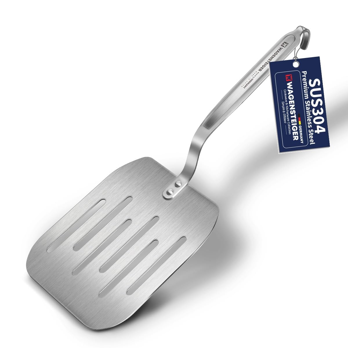 WAGENSTEIGER Extra Wide Stainless Steel Turner Spatula - Commercial Grade Non-Stick Easy Flipping Design Thin Blade & Heat Resistant Handles For Omelette, Fish, Burgers, Pancake, Korean Jeon, Flipper