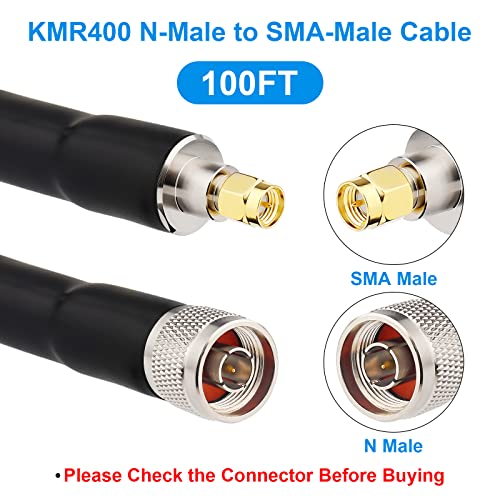 Image of XRDS -RF KMR400 SMA to N Cable 100ft, N-Male to SMA-Male Connector Low Loss Extension Cable 50 Ohm