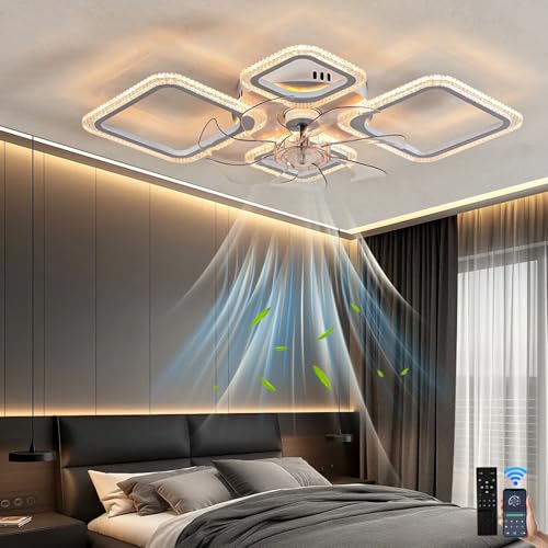 lnrosy 6 Velocidades y Ceiling Fan with Light Silenciosa Led Regulable 3000K - 6500K,Para Dormitorio,Estudio.Lampara Ventilador y Control Remoto,Ventilador con Luz Inteligente Moderna de 75cm