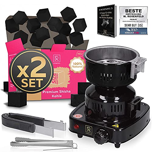 M. ROSENFELD Shisha Elektrischer Kohleanzünder – FIRE Tower 3.0 (Schwarz) (Fire Tower & Shisha Kohle x2) (Fire Tower…