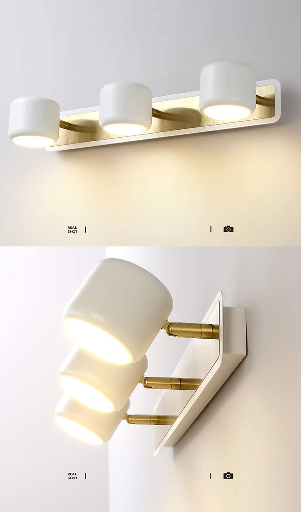 Światło Lustrzane Led,Regulowana Lampa Ścienna Lustrzana Wewnętrzna,Metalowa Akrylowa Wodoodporna Lampa Ścienna 2/3/4 Głowy,Do Toalet W Łazience/White/3 Heads 15W