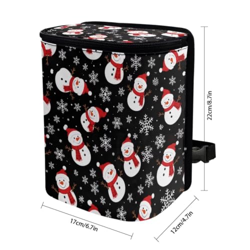Image of Talayituse Snowman Snowflake Print Car Trash Can Portable Auto Garbage Bin Multifunctional Vehicle Interior Accessories with Adjustable Straps Universal Fit Truck SUV Sedan Christmas Decor